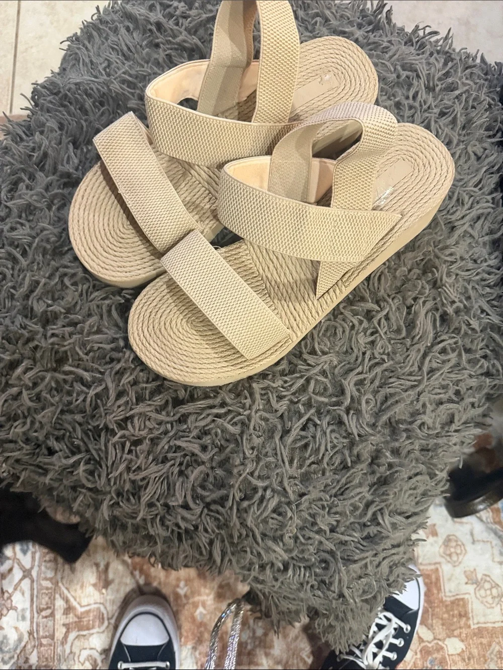 Beige Platform Slide Sandals — Women's Lightweight Elevated Slides